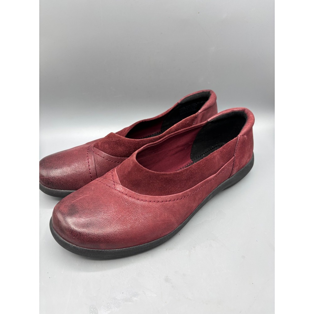 Abeo Pro Shoes Womens 9 Burgundy Leather‎ Suede Slip On Ballet Flats Comfort